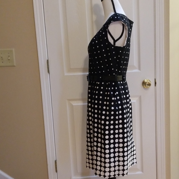 Tahari black and white polka dot belted dress - Picture 4 of 8